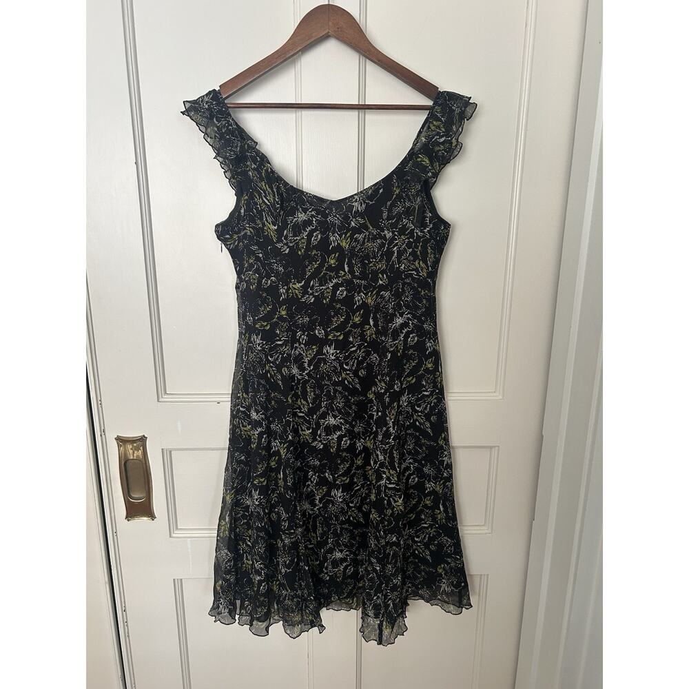 Nine West Silk Floral Baby Doll Dress Womens Size 14P Black Green Romantic NWT - Picture 4 of 9